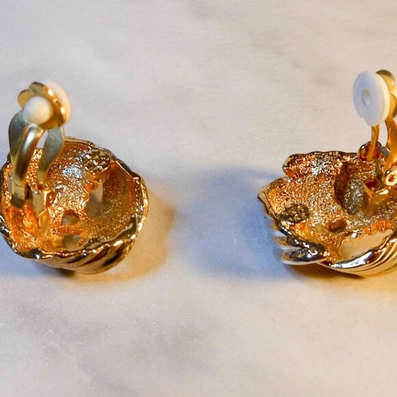 Vintage Two Tone Knot Clip On Earrings Gold Silver Bold Statement Retro 1.25" - Picture 5 of 5